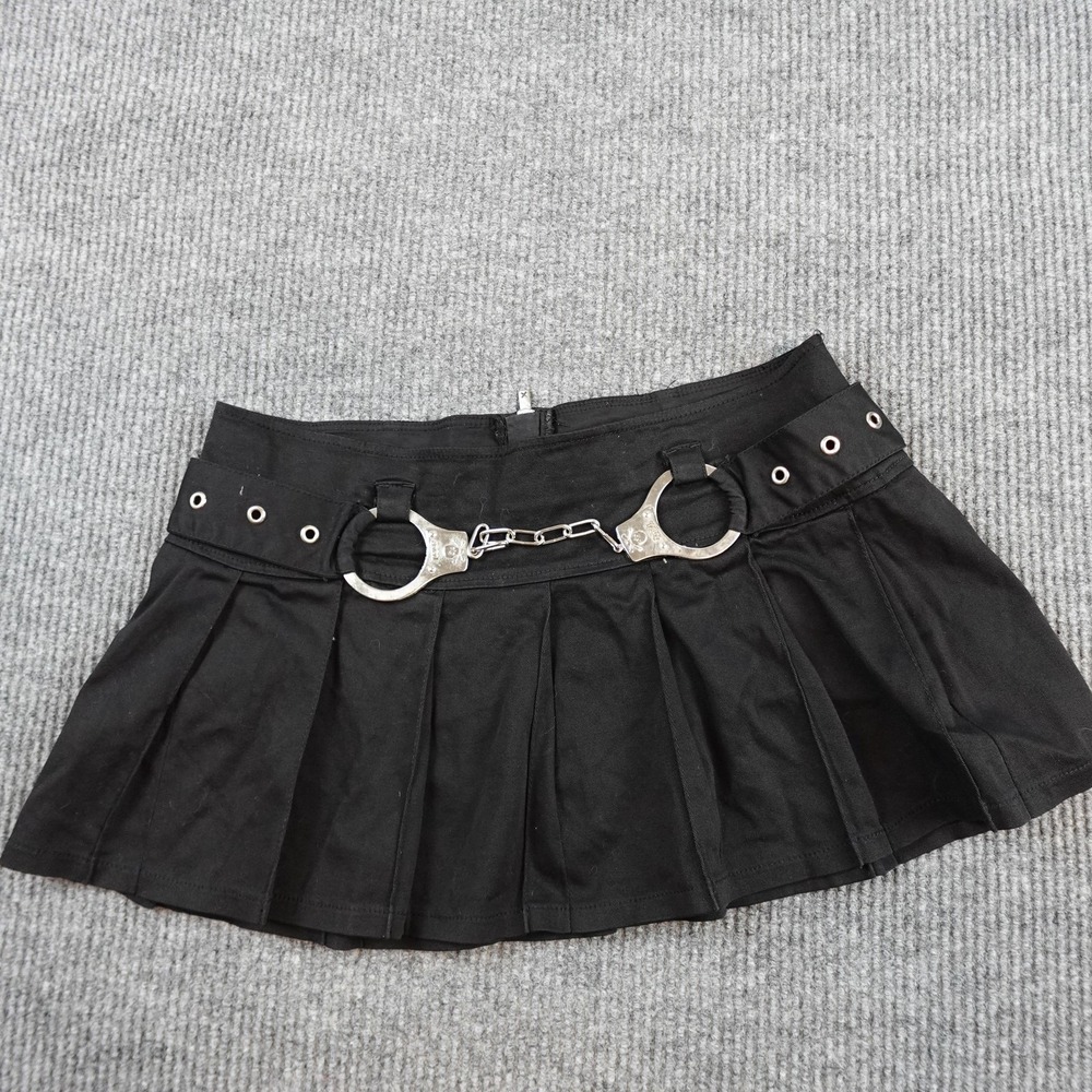 Tripp NYC Skirt Womens Large Black Pleated Mini Handcuff Chain Belted Goth Punk